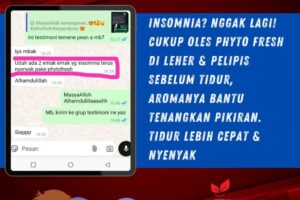 Oles Phytofresh di leher dan pelipis, aromanya bikin pikiran lebih tenang dan siap tidur.